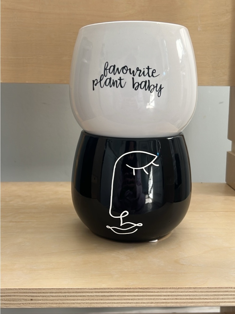 White and Black Ceramic Plant Pot Set - 'Favourite Plant Baby'